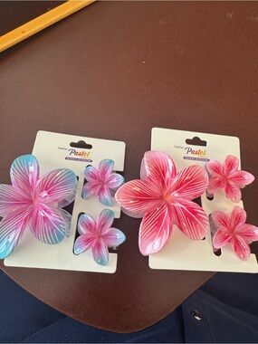 Pastels Flower Hair Clips Set - Pink & Blue Gradient